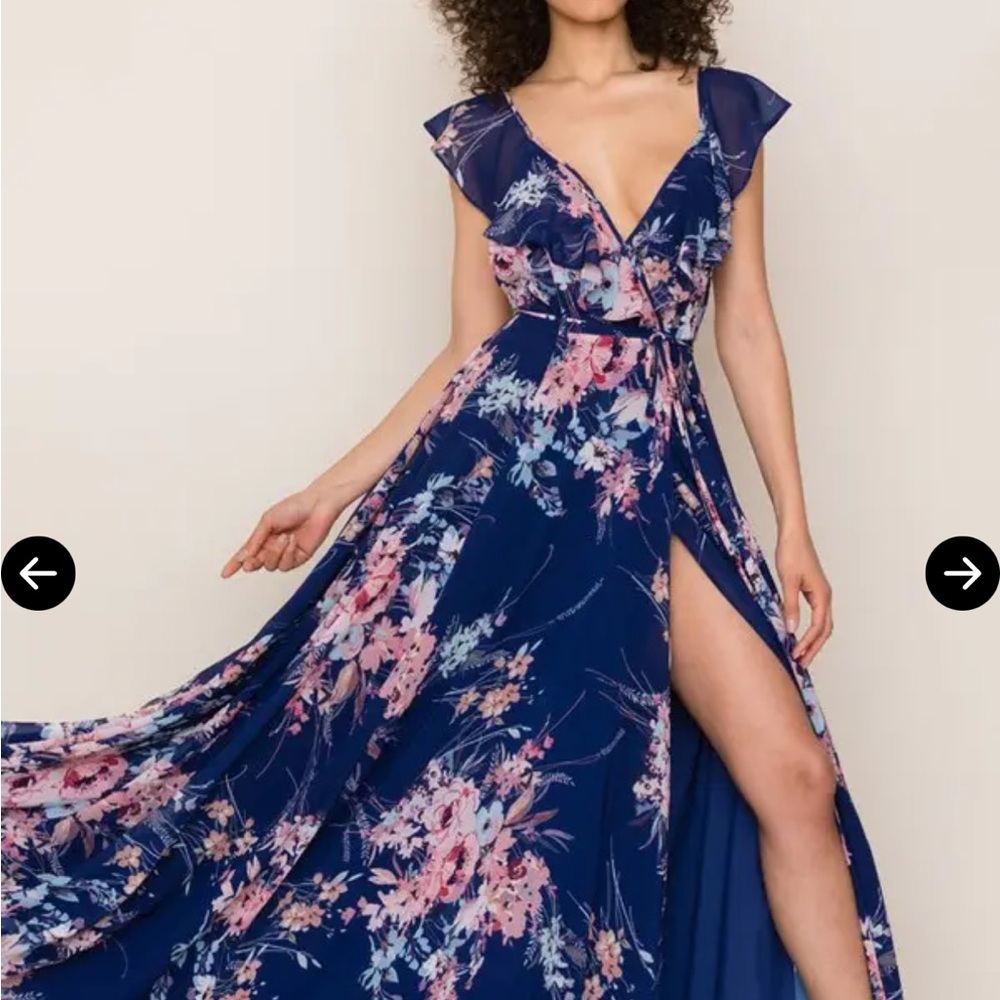 Yumi Kim full bloom maxi botanical Gown with High Slit and Flutter Sleeves